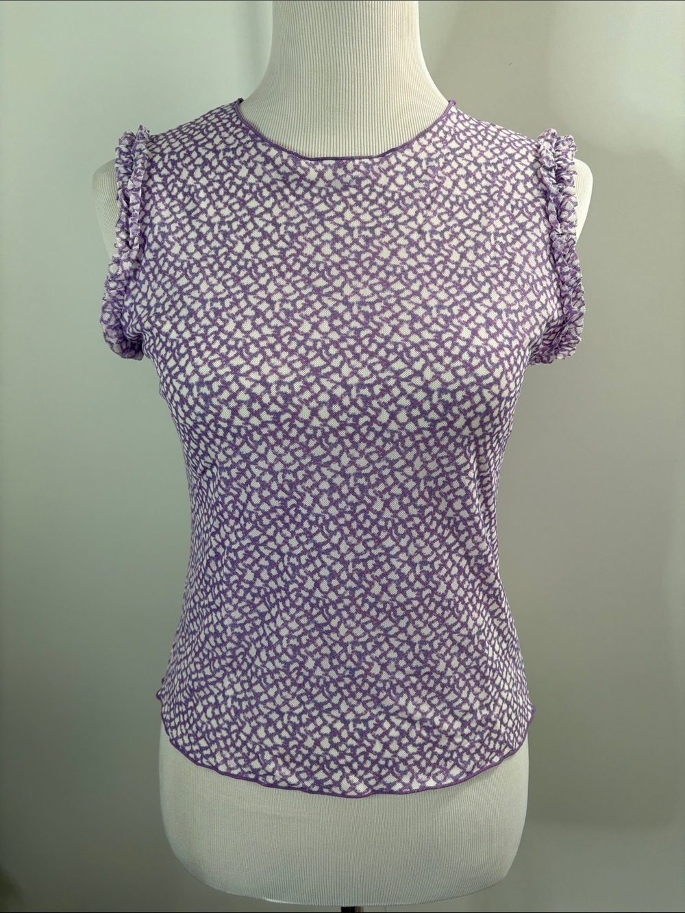 Ideology Lavender & White Ruffle-Trim Knit Tank S